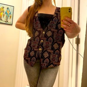 Red velvet embroidered vest